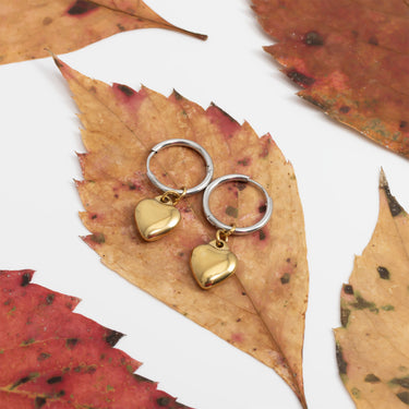 Mixed Metal Huggie with Hanging Heart Earring