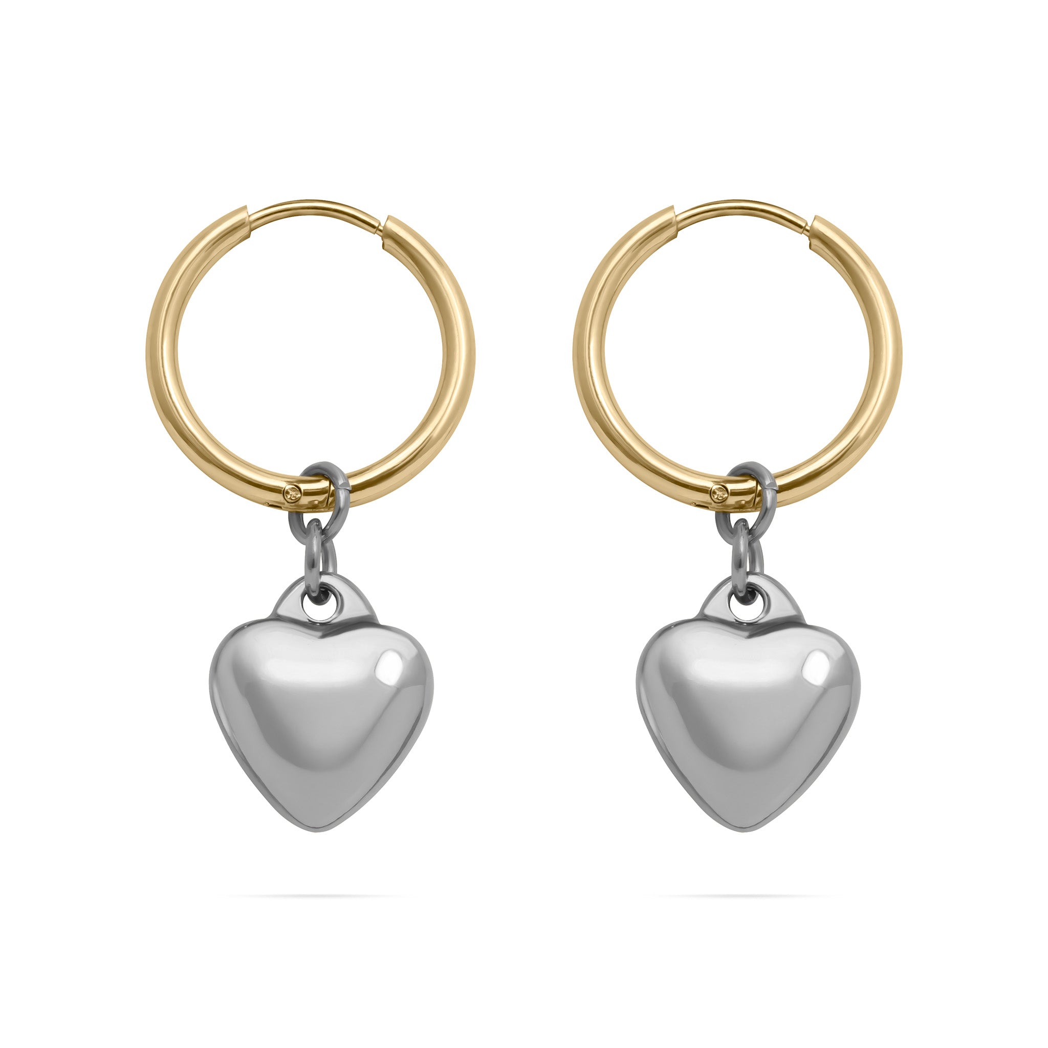 Mixed Metal Huggie with Hanging Heart Earring