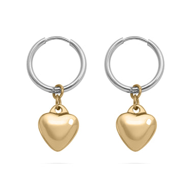 Mixed Metal Huggie with Hanging Heart Earring