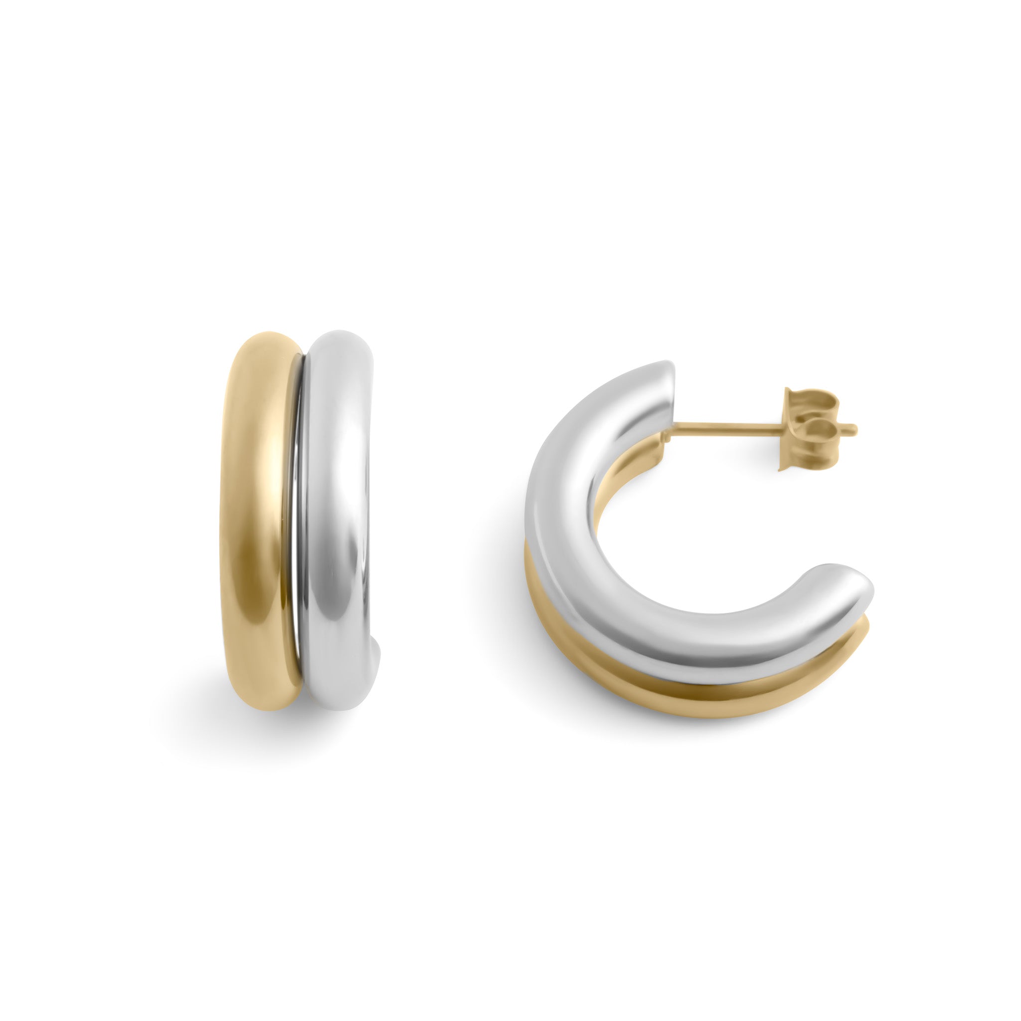 Mixed Metal Side By Side Huggie Hoop Earring