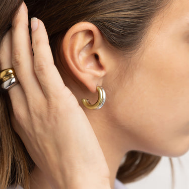 Mixed Metal Side By Side Huggie Hoop Earring