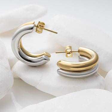 Mixed Metal Side By Side Huggie Hoop Earring