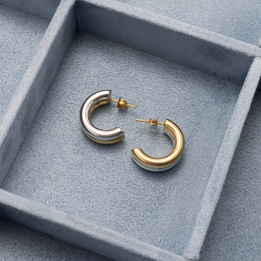 Mixed Metal Side By Side Huggie Hoop Earring