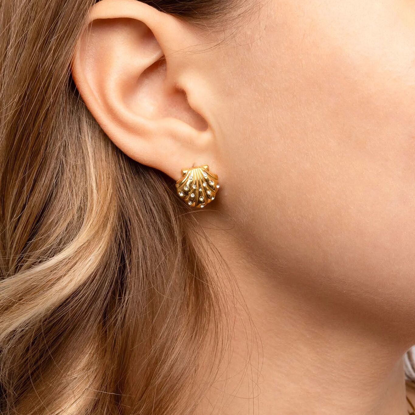 18K Gold PVD Stainless Steel Stone Shell Earring / ERJ0109