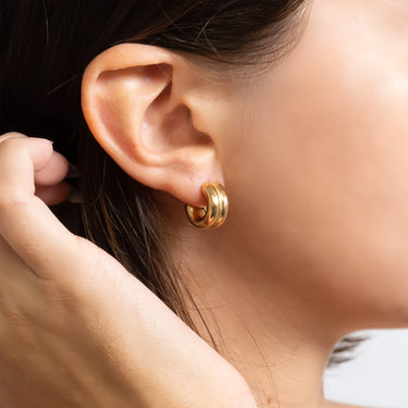 18K Gold PVD Stainless Steel Double Hoop Stud Huggie Earring