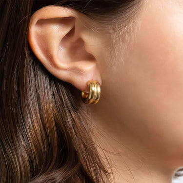 18K Gold PVD Stainless Steel Double Hoop Stud Huggie Earring