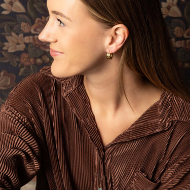 18K Gold PVD Stainless Steel Double Hoop Stud Huggie Earring