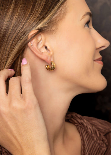 18K Gold PVD Stainless Steel Double Hoop Stud Huggie Earring