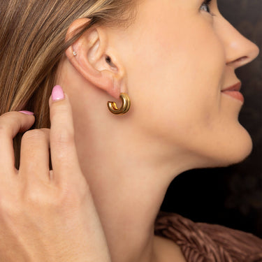 18K Gold PVD Stainless Steel Double Hoop Stud Huggie Earring