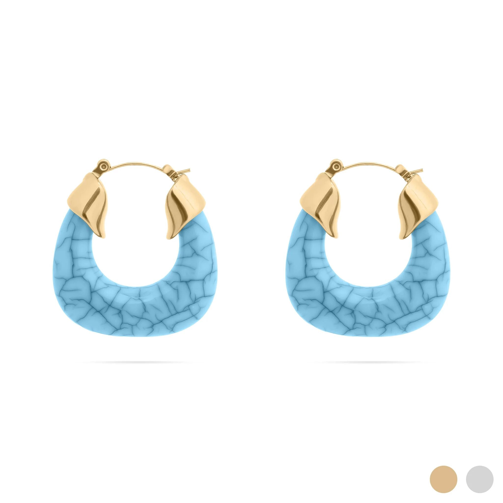 18K Gold PVD Stainless Steel Turquiose Chunky Hoop Earring / ERJ0111