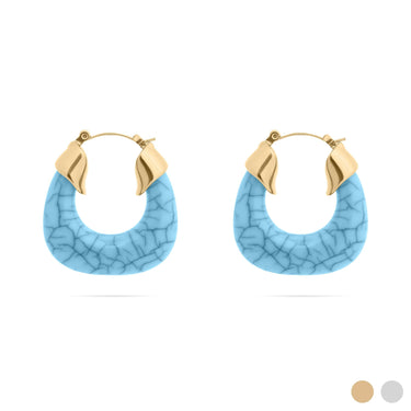 18K Gold PVD Stainless Steel Turquiose Chunky Hoop Earring / ERJ0111