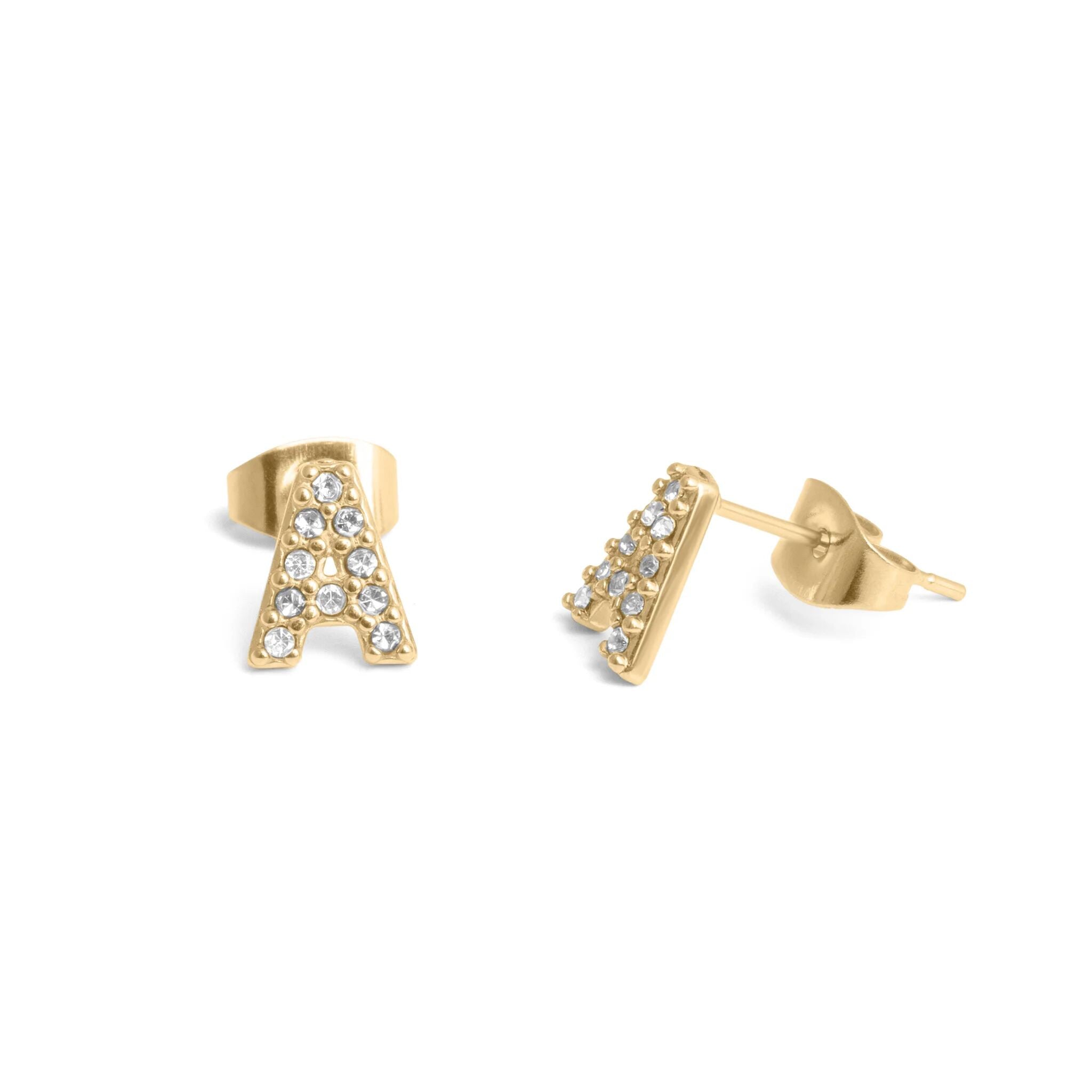 18K Gold PVD Stainless Steel Initial Stud Earring / ERJ0112