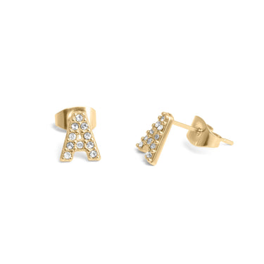 18K Gold PVD Stainless Steel Initial Stud Earrings / ERJ0112
