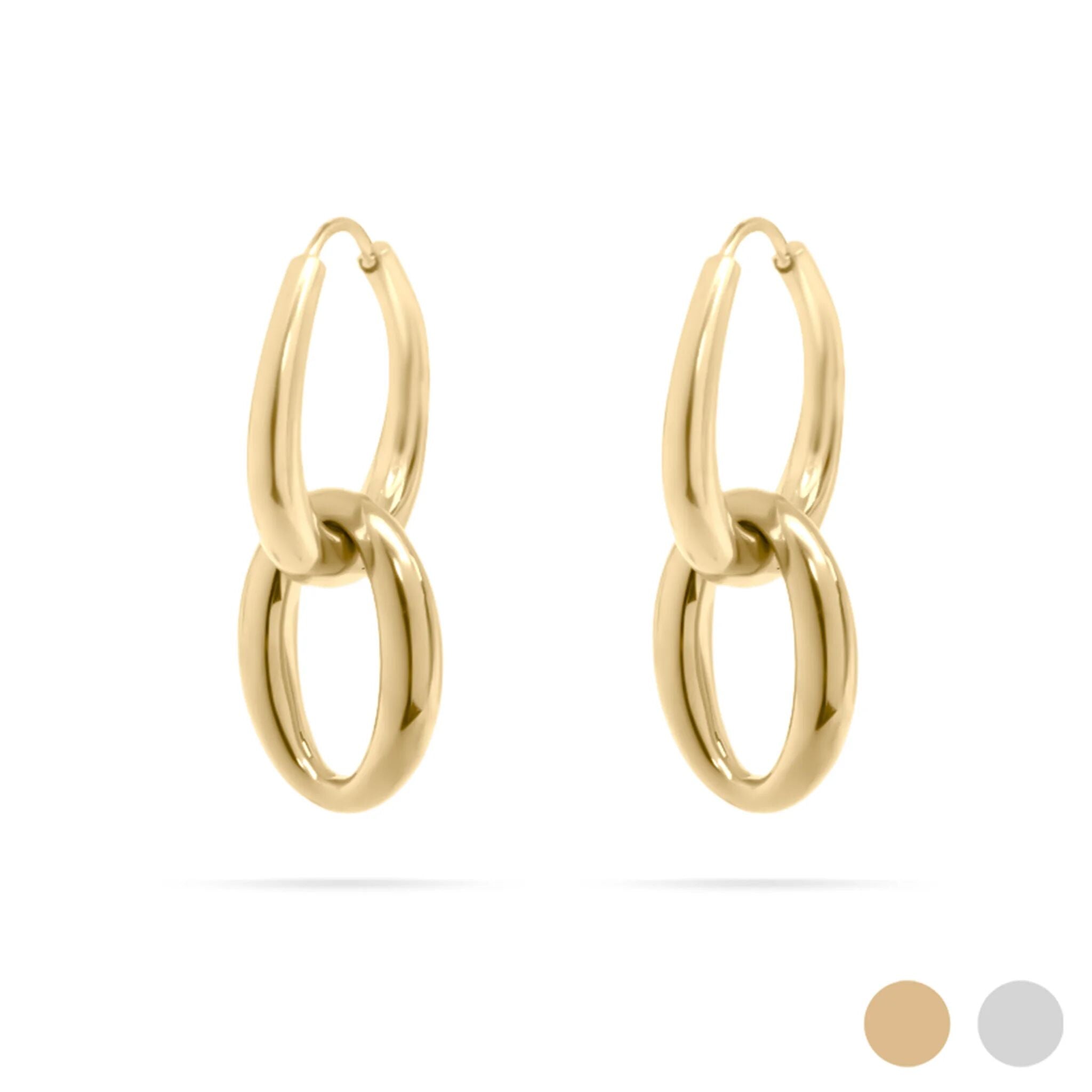 18K Gold PVD Stainless Steel Double Hoop Dangle Earrings / ERJ0115
