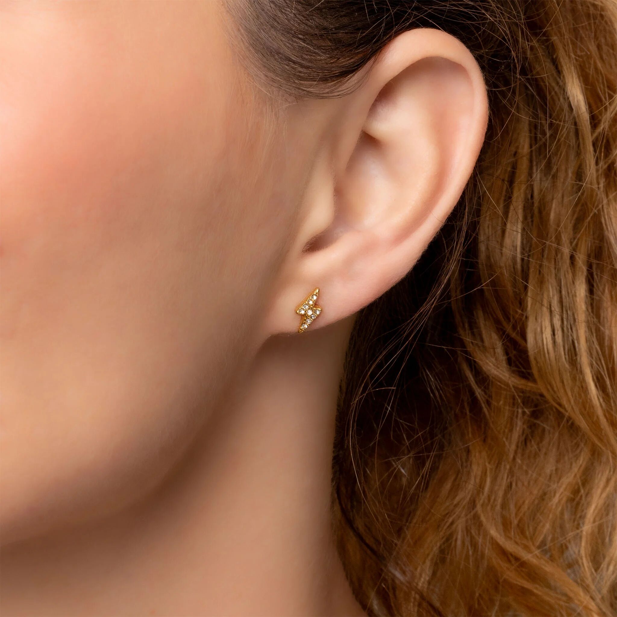 18K Gold PVD Stainless Steel Stone Lightning Bolt Stud Earring / ERJ0117