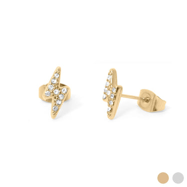 18K Gold PVD Stainless Steel Stone Lightning Bolt Stud Earrings / ERJ0117