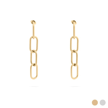 Gold chain-style earrings on a white background