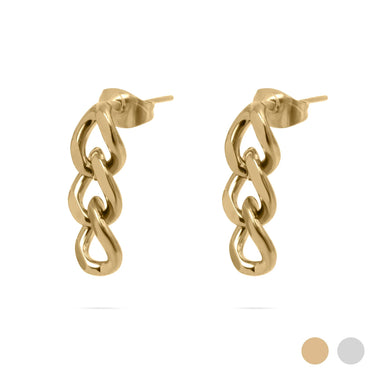 Gold chain-style earrings on a white background