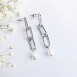 18K Gold PVD Stainless Steel Long Paperclip Dangle Earring - silver studio 
