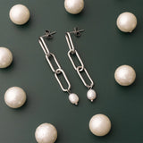 18K Gold PVD Stainless Steel Long Paperclip Dangle Earring - silver studio 