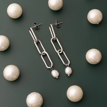 18K Gold PVD Stainless Steel Long Paperclip Dangle Earring - silver studio 