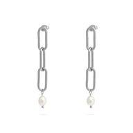 18K Gold PVD Stainless Steel Long Paperclip Dangle Earring - silver main 