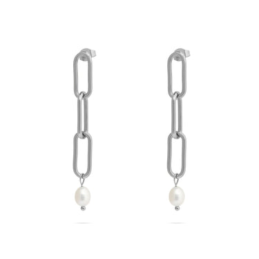 18K Gold PVD Stainless Steel Long Paperclip Dangle Earring - silver main 
