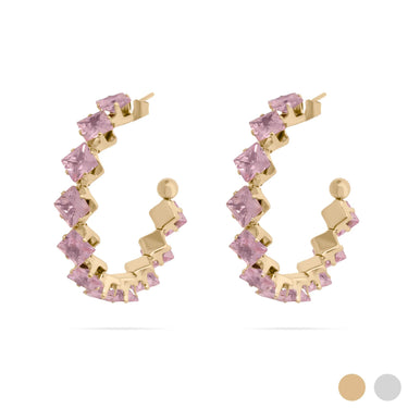 18K Gold PVD Stainless Steel Pink Stone Hoop Earrings / ERJ0124