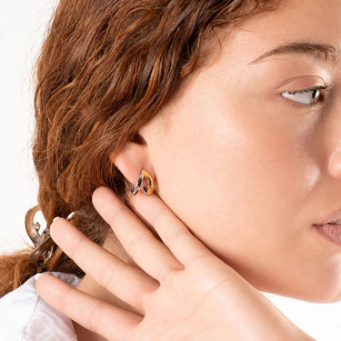 Wholesale jewelry 18K Gold PVD Stainless Steel Split Hoop Earring- mixed metal model  