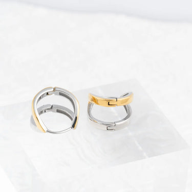 Wholesale jewelry 18K Gold PVD Stainless Steel Split Hoop Earring- mixed metal studio 