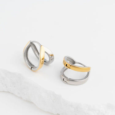 Wholesale jewelry 18K Gold PVD Stainless Steel Split Hoop Earring- mixed metal studio  