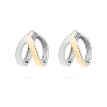 Pair of silver and gold earrings on a white background
