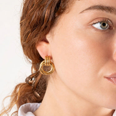 Wholesale jewelry 18K Gold PVD Stainless Steel Double Round Stud Earring- gold model 