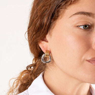 Wholesale jewelry 18K Gold PVD Stainless Steel Double Round Stud Earring- mixed metal model 