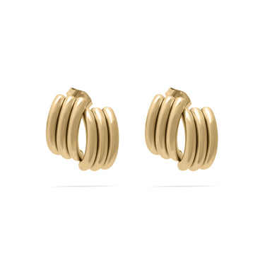 Gold hoop earrings on a white background