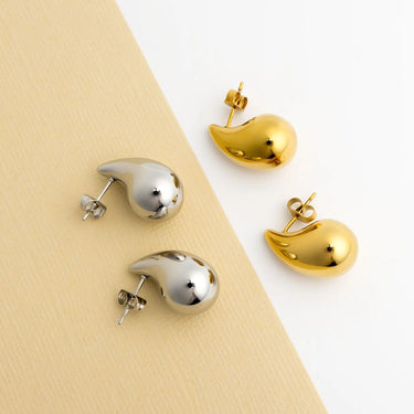 18K Gold PVD Stainless Steel Tear Drop Stud Earrings- gold and silver studio 