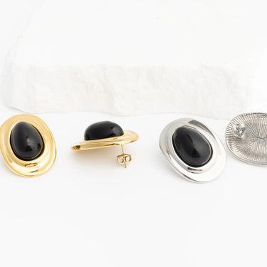 18K Gold PVD Stainless Steel Black Enamel Stud Earrings- gold and silver studio 