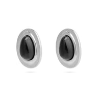 18K Gold PVD Stainless Steel Black Enamel Stud Earrings- silver main 