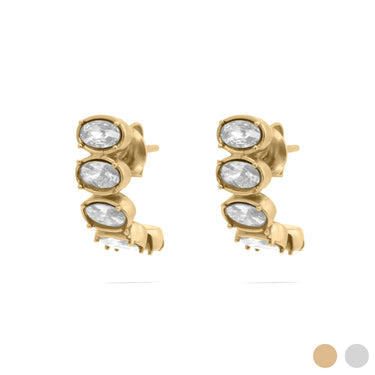 Gold Oval Stone Huggie Earrings