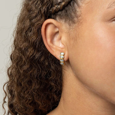 Gold Oval Stone Huggie Earrings