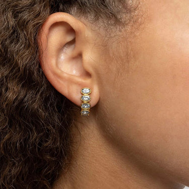Gold Oval Stone Huggie Earrings