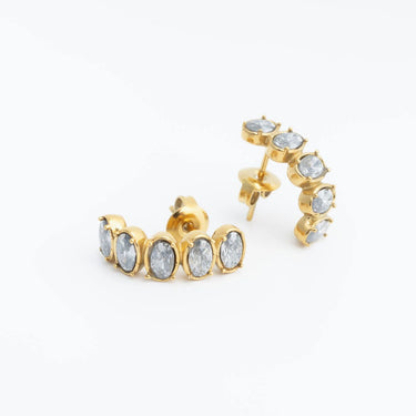 Gold Oval Stone Huggie Earrings