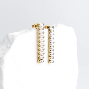 18K Gold PVD Stainless Steel Emerald Dangle Earrings - gold studio 