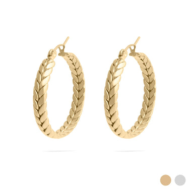 Gold Braided Hoop Earrings on a white background