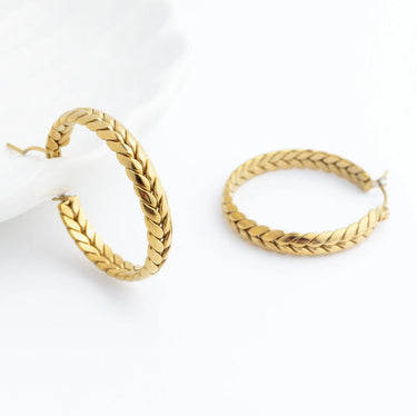 18K Gold PVD Stainless Steel Braided Hoop Earrings- gold studio 