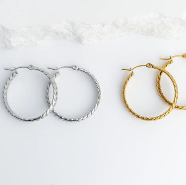 18K Gold PVD Stainless Steel Braided Hoop Earrings- gold and silver studio 