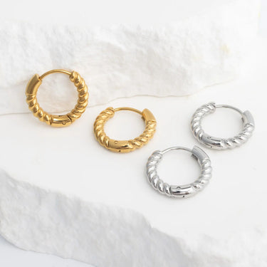 18K Gold PVD Stainless Steel Twisted Hoop Earrings- silver and gold studio 