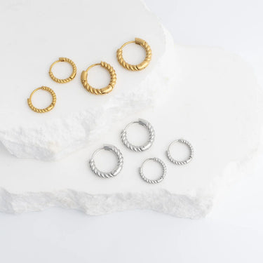 18K Gold PVD Stainless Steel Twisted Hoop Earrings- gold and silver studio
