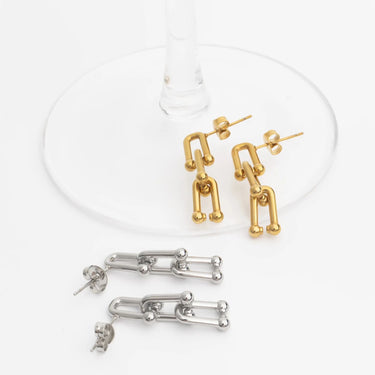 18K Gold PVD Stainless Steel Thin U-lock Chain Earrings- gold and silver studio 
