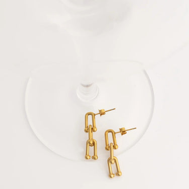 18K Gold PVD Stainless Steel Thin U-lock Chain Earrings- gold studio 